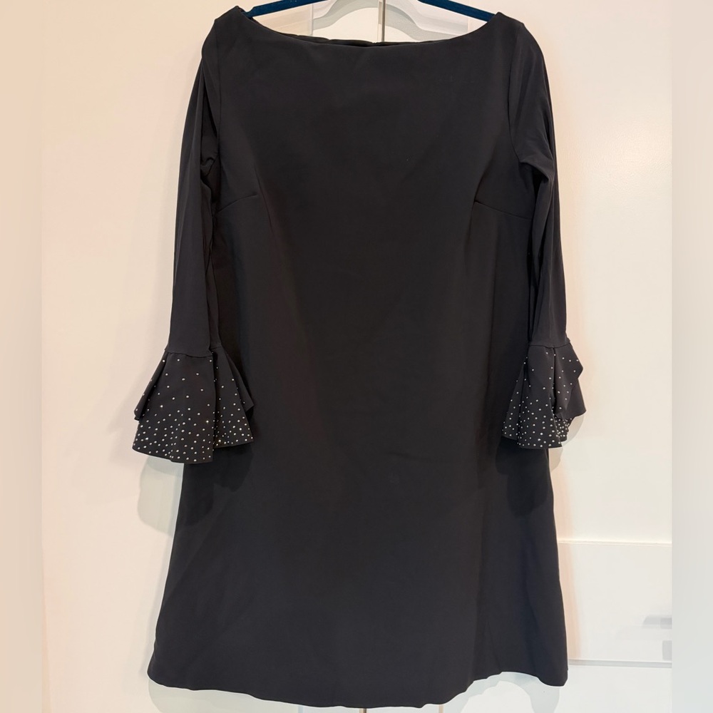 Chiara Boni Elegant Black Dress With Sequin Ruffle Sleeve Detail Sz 50 US 12 XL - Picture 4 of 17